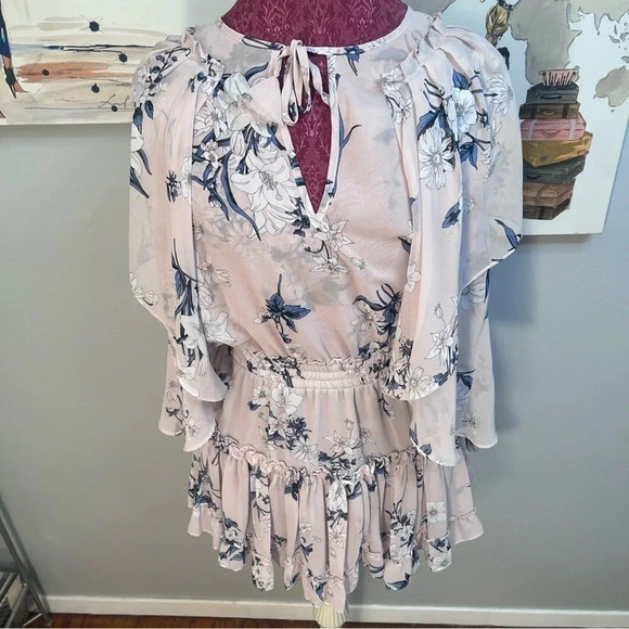 MISA Los Angeles Pink Floral Print Ruffle Mini Dress Women Size S - Picture 2 of 9
